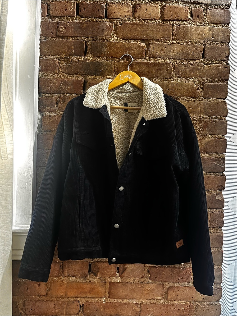 Roxy Black Corduroy Sherpa-Lined Shirt Jacket